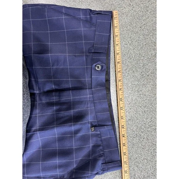 French Crown Men's 42 Blue Windowpane Pattern Wool Rich Double Breasted Suit NEW